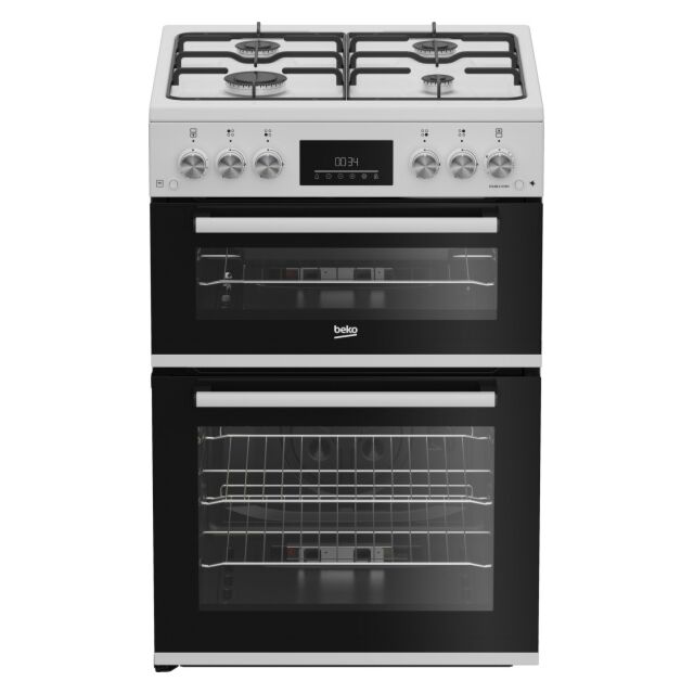 Beko EDG6231W 60Cm Double Oven Gas Cooker With Enamel Hob - White