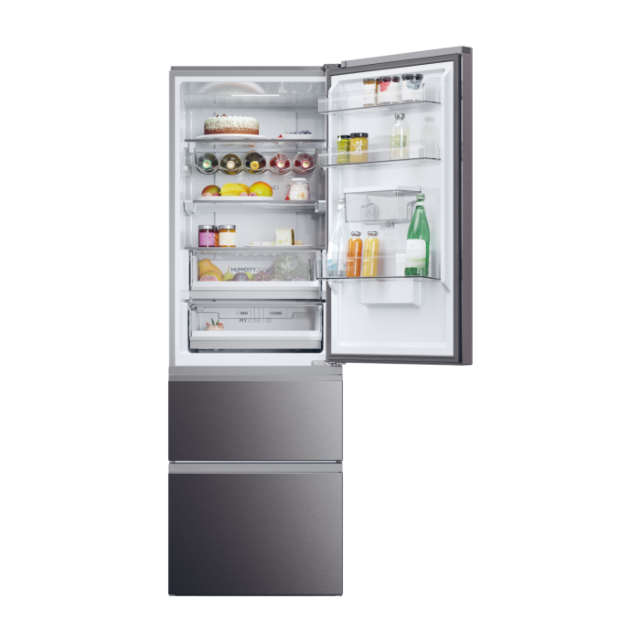 Haier HTW5618EWMP 59.5cm 3D Fridge Freezer - Dark Inox